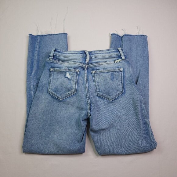 Kancan Straight Leg Jeans 5 Distressed Light Wash Mid Rise Stretch Juniors - Picture 2 of 9